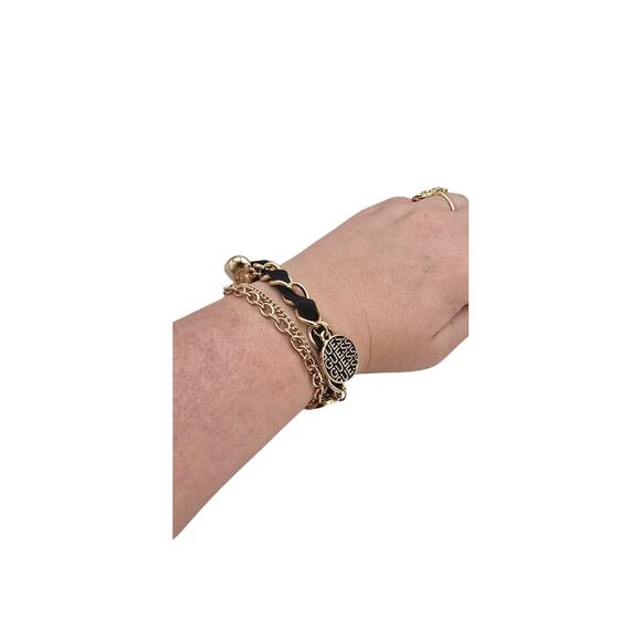 Guess Gold-Tone Charm Bracelet with Black Ribbon Detail - Picture 3 of 8